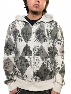 Rare‎ Vintage Y2K Arc De Triomphe Argyle Full Zip Hoodie